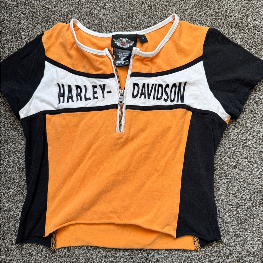 Harley-Davidson Orange and Black Zip-Up Shirt